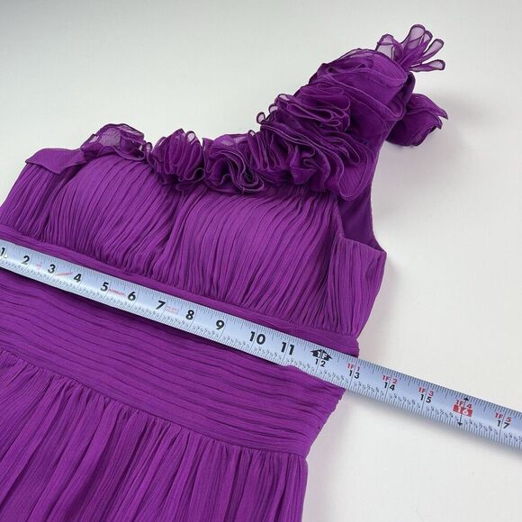 CACHE Y2K Silk Mini Dress Sz 2 Purple Ruffled One Shoulder Fairy Cocktail - Picture 8 of 15